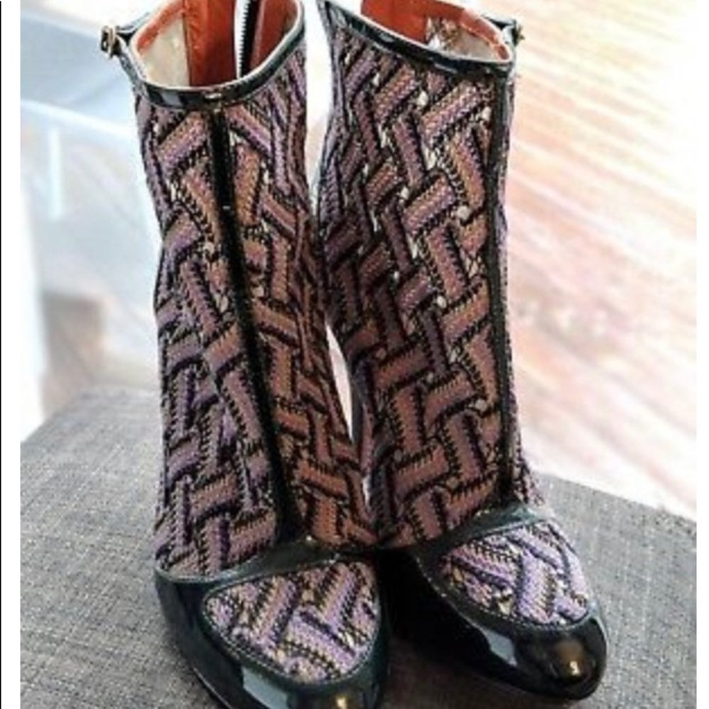 Missoni Chevron knit & patent leather Booties 36